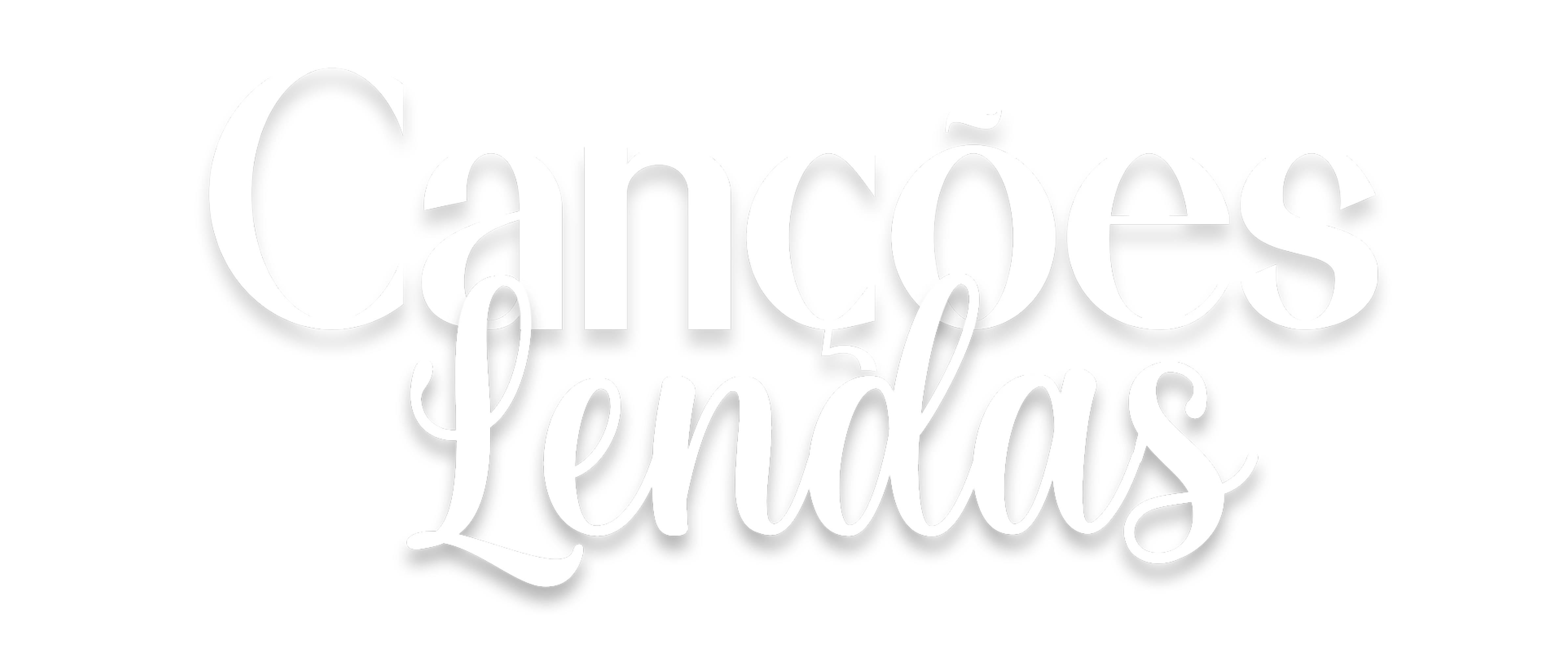 Logomarca do projeto Canções e Lendas em letras brancas com efeito de relevo sobre fundo branco.